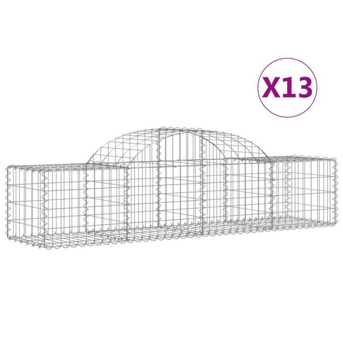 VidaXL Paniers à gabions arqués 13 pcs 200x50x40/60 cm fer galvanisé, gabion, cage de gabion, panier de mur de gabion, mur 3146268