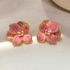Simple Fashion Sweet Enamel Flowers Pink Color Creative Stud Earrings for Women Personality Temperament Minimalist Jewelry