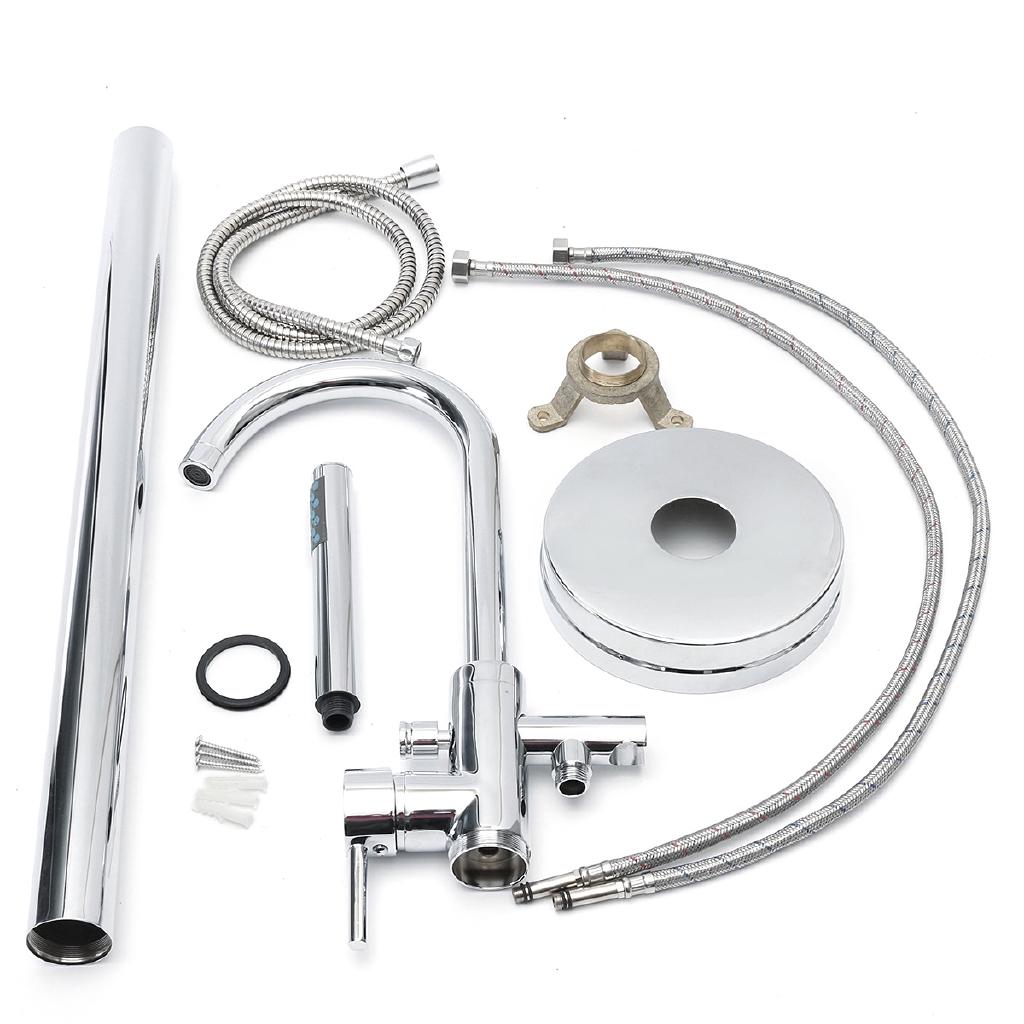 Chrome Polished Bathtub Floor Stand Faucet Mixer Single Handle Mixer Tap 360Rotation Spout With ABS Handshower Bath Mixer Shower Silver