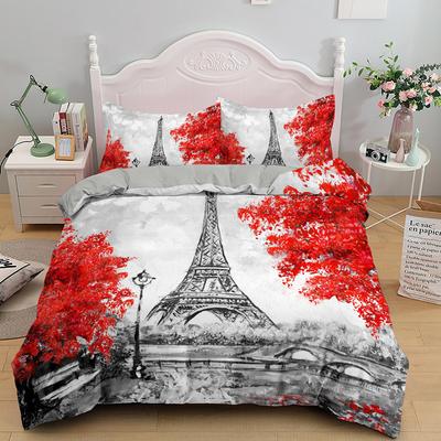 Eiffelturm King Queen Bettbezug Paris Berühmte Architektur Bettwäsche Set Erwachsene Romantische Landschaft 2/3 Stück Polyester Bettbezug