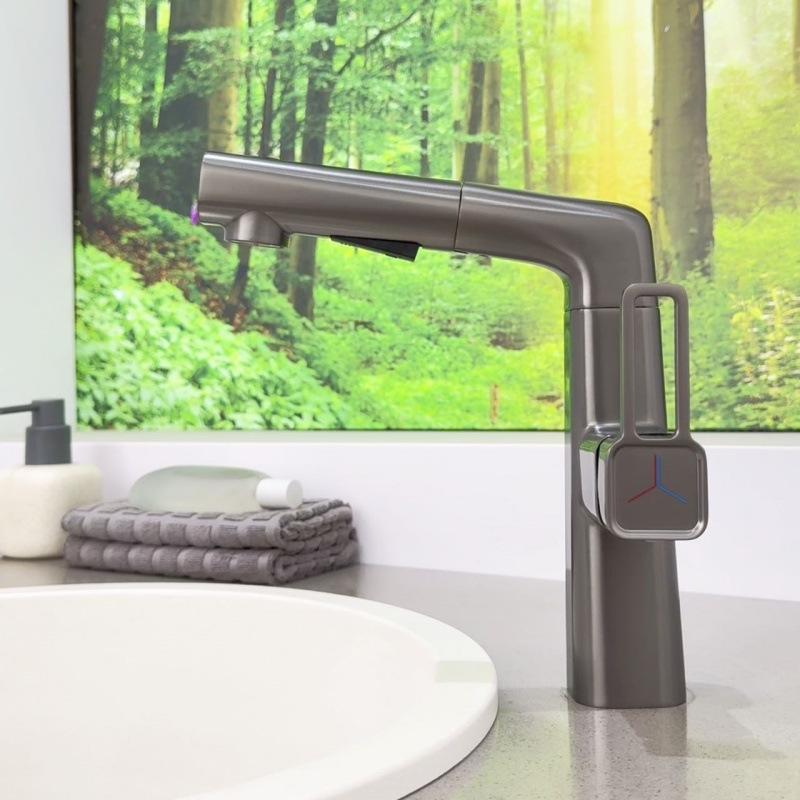 Milky White Bronze Pull-Out Bathroom Basin Faucet Grey Household Adjustable Hot And Cold Shower Faucet for Kitchen And Bath