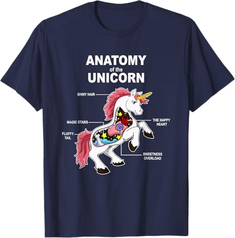 Unicorn Anatomy Cute Magic Creature Funny TShirt Boys Fashion Humor Magical Unicorns Y2k Design Graphic Outfit Saying Tee Tops
