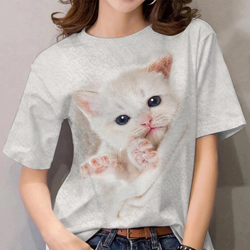 Women's Girl 3D Printed Cat Pattern Summer Casual Street Short Sleeved Top T-shirt