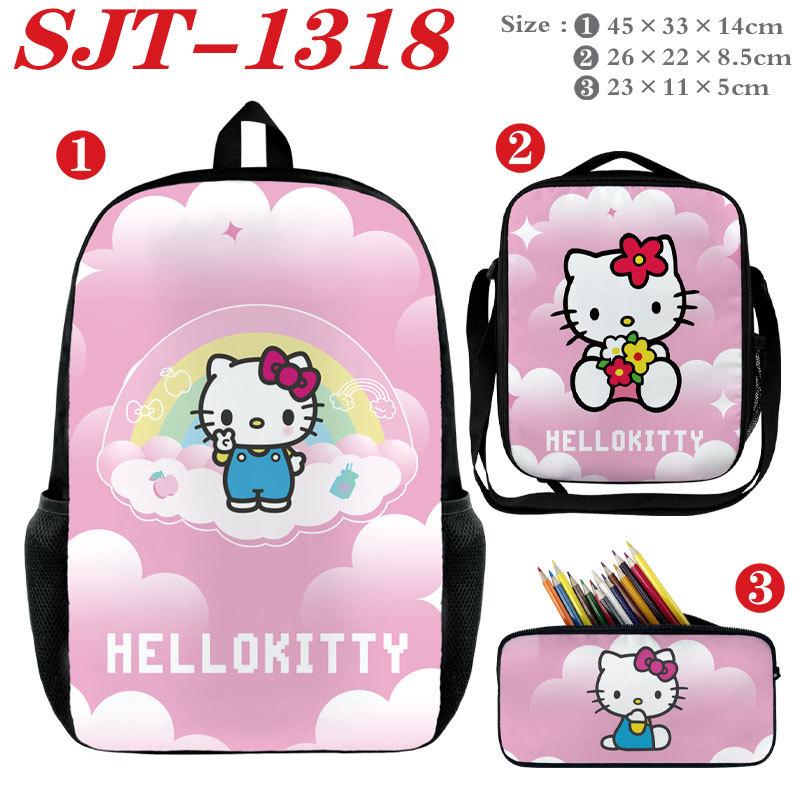 Sanrio Anime 3-Piece Set Backpack Lunch Bag Pencil Case Large Capacity Student School Bag Cute Cartoon Pink