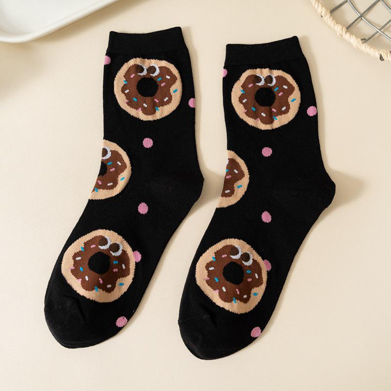 Korean Dongdaemun Women's Cute Emoji Cotton Socks - Cartoon Snacks Mid-Calf Length