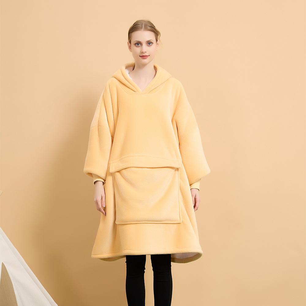Manufacture Comfortable 100% Polyester Hooded Blanket Flannel Fleece Solid Color Cozy Warm Blanket Hoodie