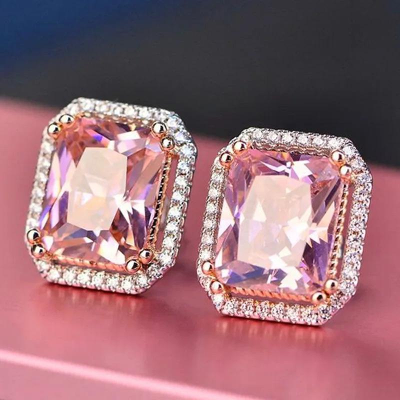 Exquisite Women'S Earrings Pink Zircon Romantic Wedding Accessories High End Anti Allergy And Beautiful Engagement Jewelry