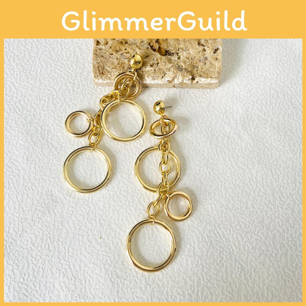 Summer 2023 Elegant Vintage Alloy Long Circle Earrings For Women Fashionable Geometric Design
