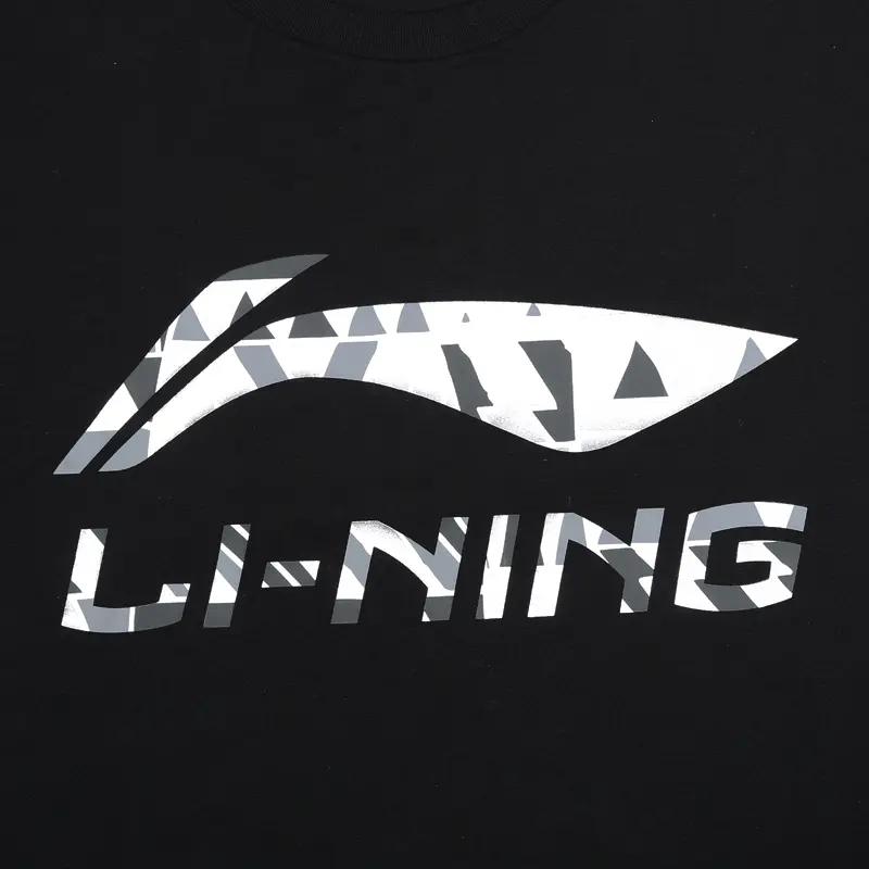 Li Ning Logo Print Letter Round Neck Short Sleeve Striped Comfortable Mid Waist Shorts Casual Sports Suit Unisex suit Black AHST791-1+YAPV001-1