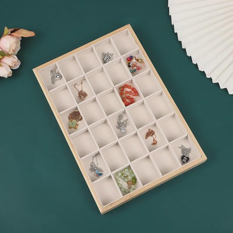 Bamboo and Wood Velvet Jewelry Tray for Bracelets and Earrings Display