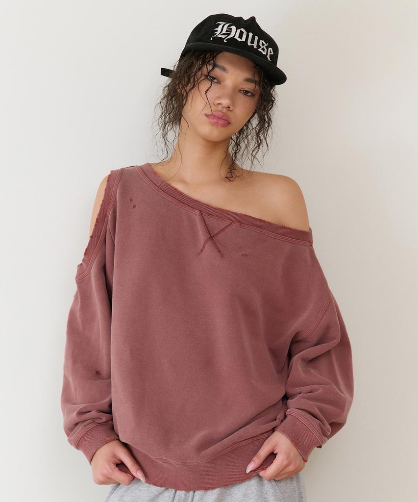THEVINYLHOUSE Open Shoulder Sweatshirts(W) Brick