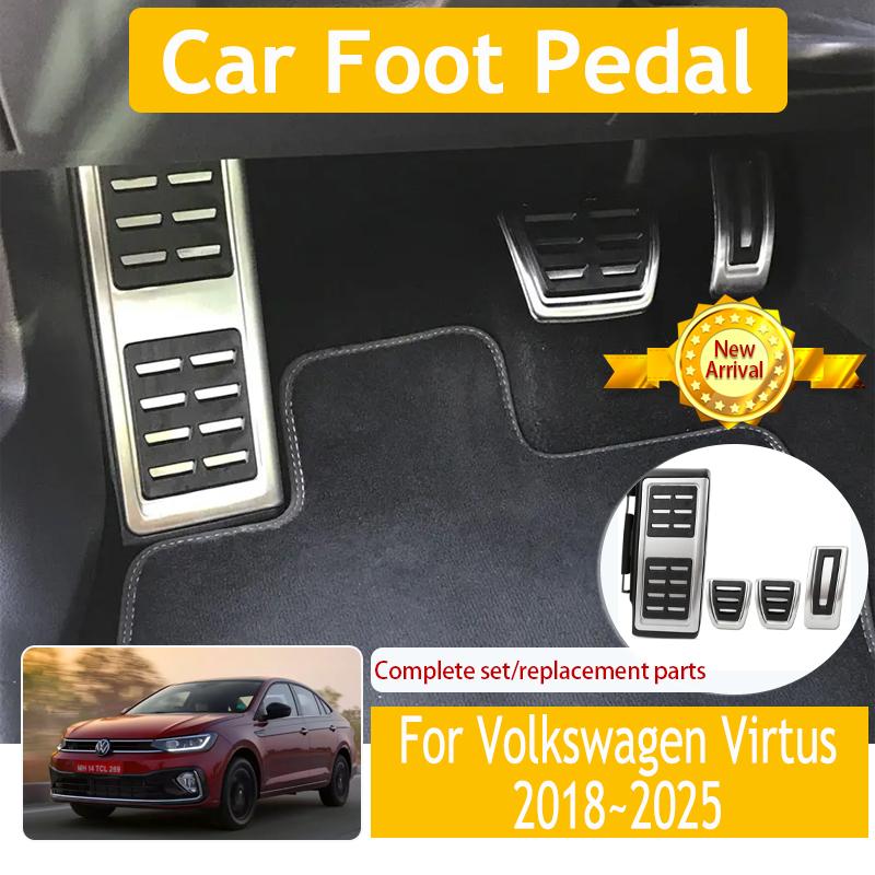Car Foot Pedal For VW Volkswagen Virtus Polo Sedan Škoda Slavia 2018~2025 Brake Pedal Stainless Accelerator Cover Car Acessories