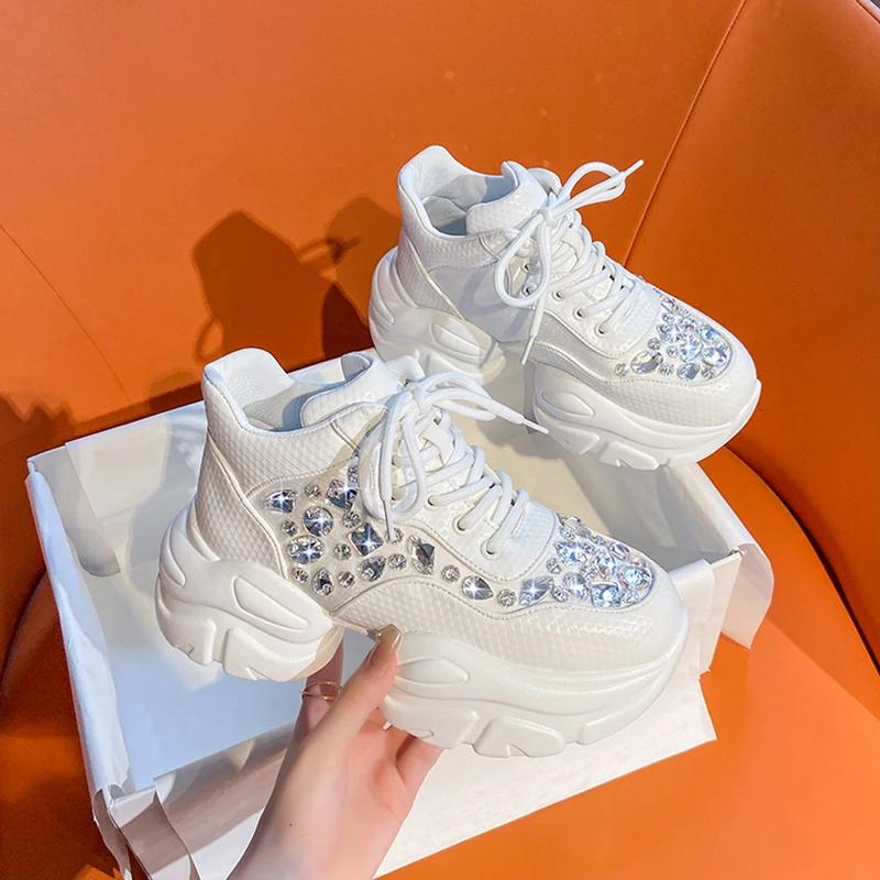Spring Autumn New Sports High Quality Thick Soled Shoes For Women Fashion Diamond Inlaid Luxury Design Fashion Women'S Shoes
