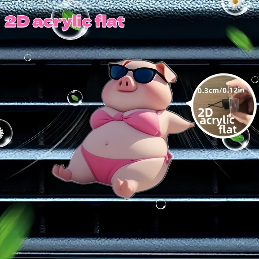 2D Flat Pig Car Vent Clip Decorative Diffuser (fragrance Not Included), Car Interior Decoration, Aromatherapy Clip, Ideal for Holiday Gifts