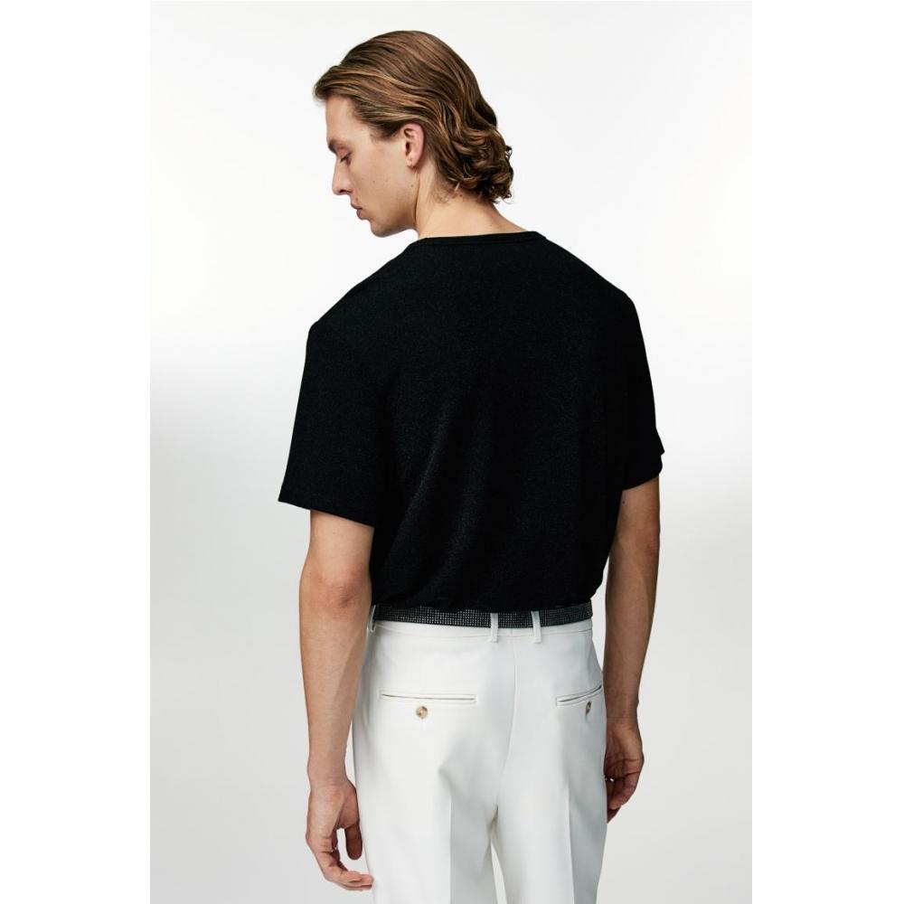 H M Regular FiT GliTTer T sHirT Black