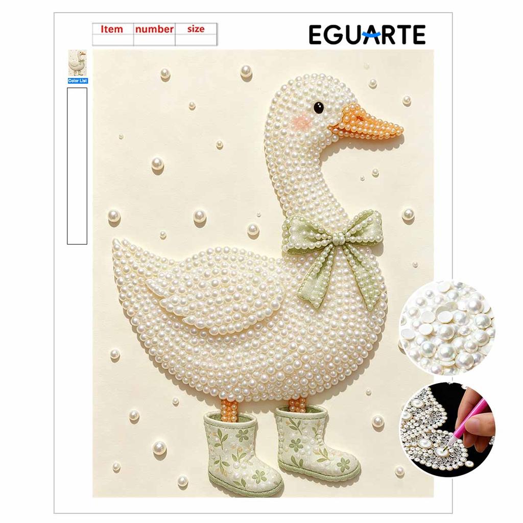 Creative DIY Framed Pearl Art Kit with Cute Duck in Rain Boots Pattern Sparkling Bead Canvas Ready to Display Relaxing Gift for Adults