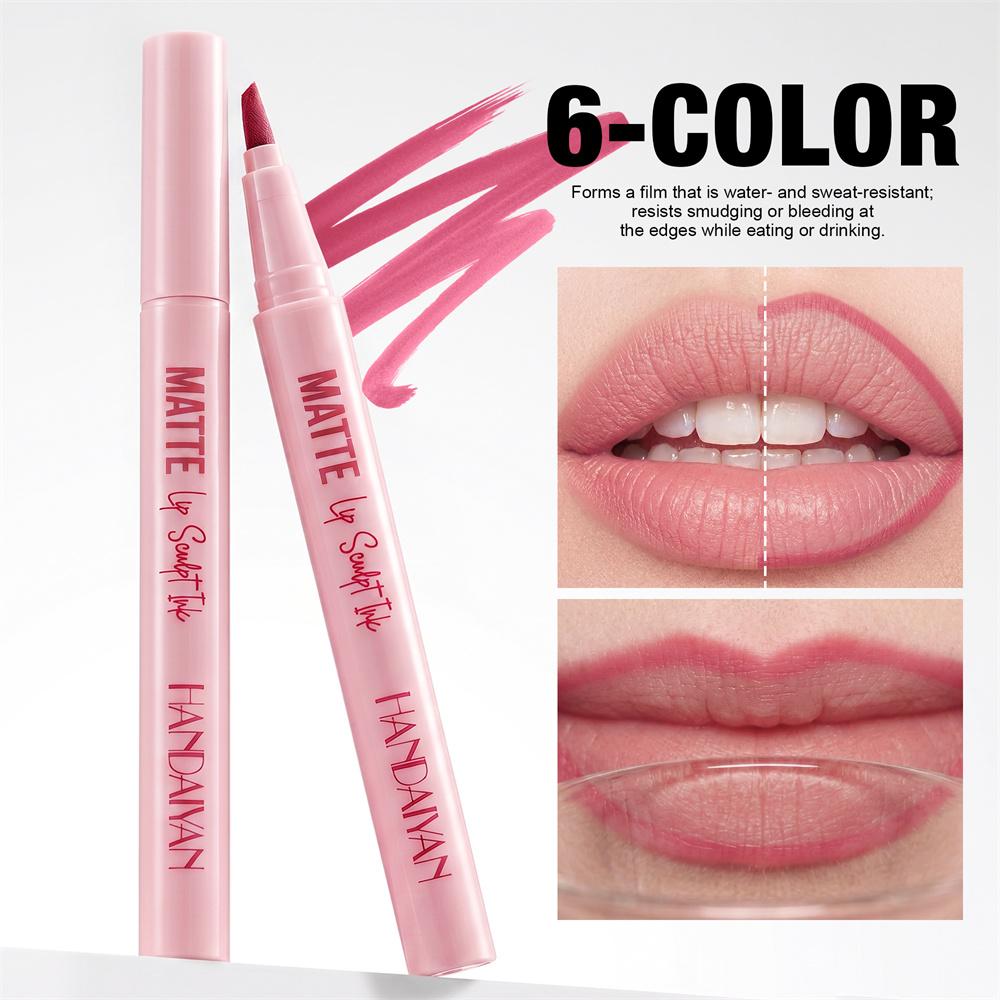 2-in-1 Lip Liner Lipstick Pen Waterproof Smudge-proof Non-stick Cup Lip Contour Pen Easy Coloring Non-fading Color Lips Makeup