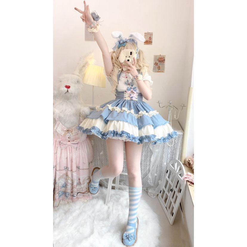 

Спідниця з підтяжками Лоліта із милим песиком і сорочка з ляльковим коміром