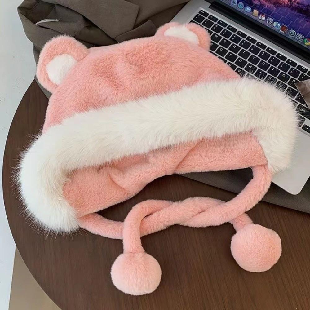 New Warm Winter Hat Ear Protection Velvet Bear Ears Hat Antlers Rabbit Ear Woolen Bucket Hat Women