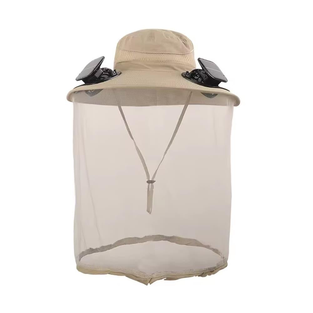 Dual Fan Solar Fan Hat with Face Mask Breathable UV Protection Wide Brim Sun Cap Cooling Fan Hat for Fishing Travel Beekeeping