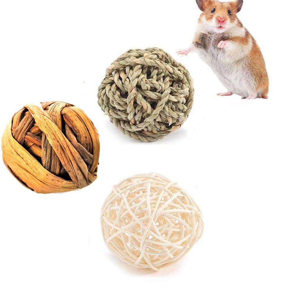 Parrot Hamster Natural Activity Bite Resistant Small Animals Chew Toys Rattan Balls Straw Woven