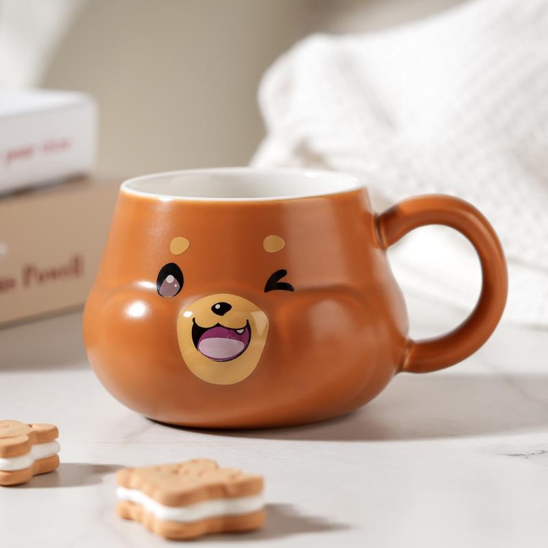 Creative Cartoon Ceramic Cup With Lid High Value Household Couple Water Cup Gift Box With Hand Gift Style