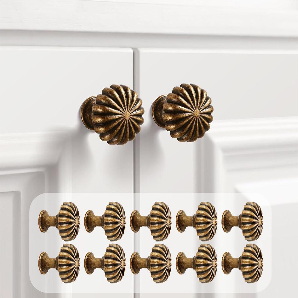10Pcs Brass Drawer Handles Simple Pumpkin Cabinet Knob Wardrobe Single Hole Round Zinc Alloy Door Cupboard