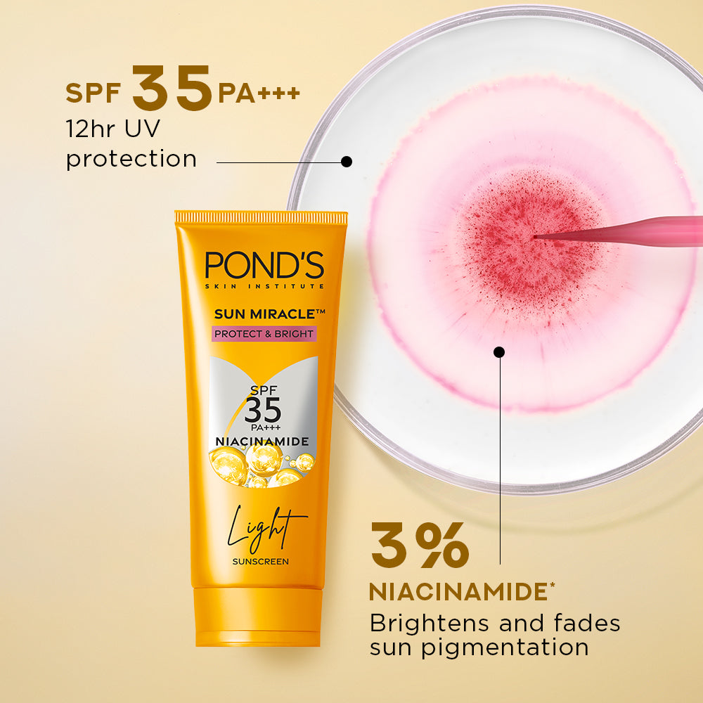 Pond’s Sun Miracle SPF 35 PA+++ Sunscreen 50g – Brightens Skin, Fades Dark Patches, No White Cast, Lightweight & Daily Sun Protection