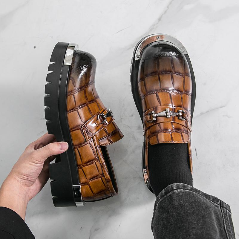 Designer Schwarz Braun Höhenerhöhende Lackleder Freizeitschuhe Herren Alligatormuster Loafer Formell Hochzeitskleid Heimkehr