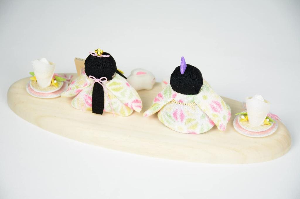 Ryukodo Hina Dolls with Original Rabbit Two Plump Hina Asanoha Compact Emperor and Empress Chirimen Fabric Hina Small Mini Hina Dolls Stand Display