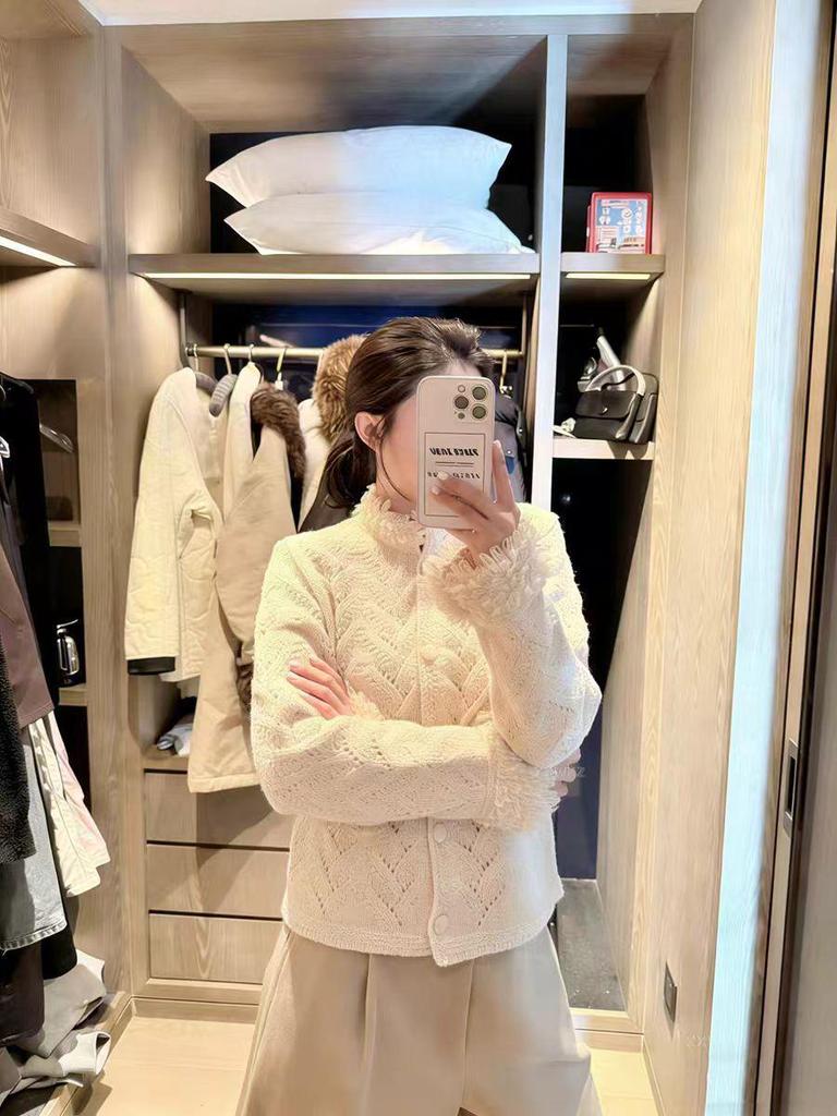Autumn Crochet Hollow Tassel Trim Stand Collar Button-Up Cardigan Sweater