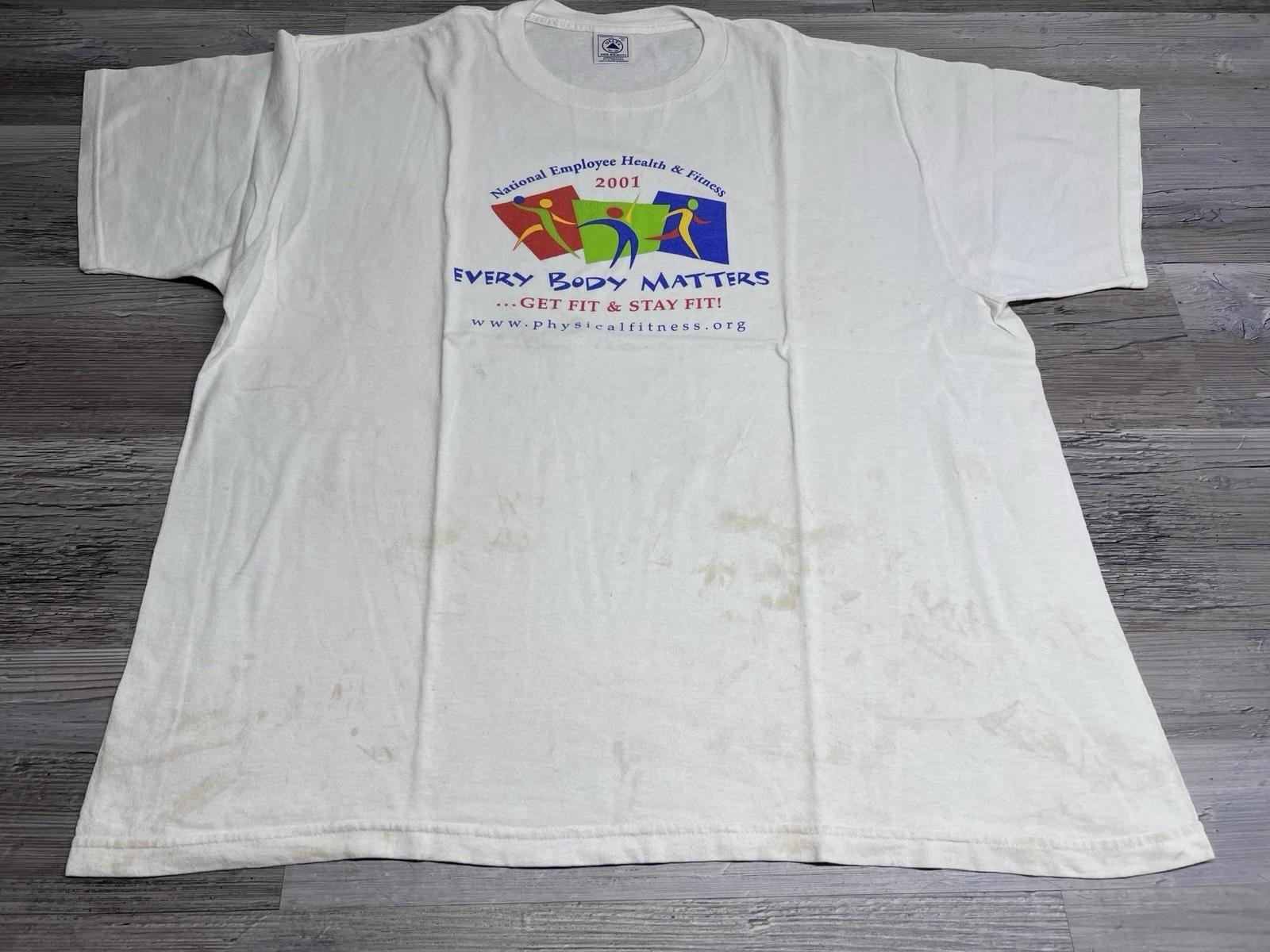 

Vintage Physical Fitness T-Shirt Y2K 2001 Every Body Matters Sz XL Graphic Tee S