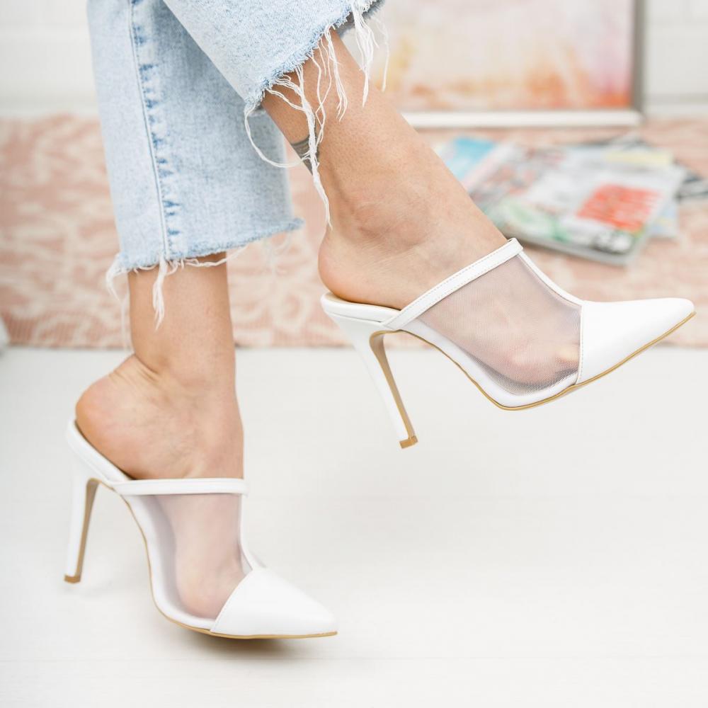 

Женские белые тапочки на каблуке в сеточку White Skin White