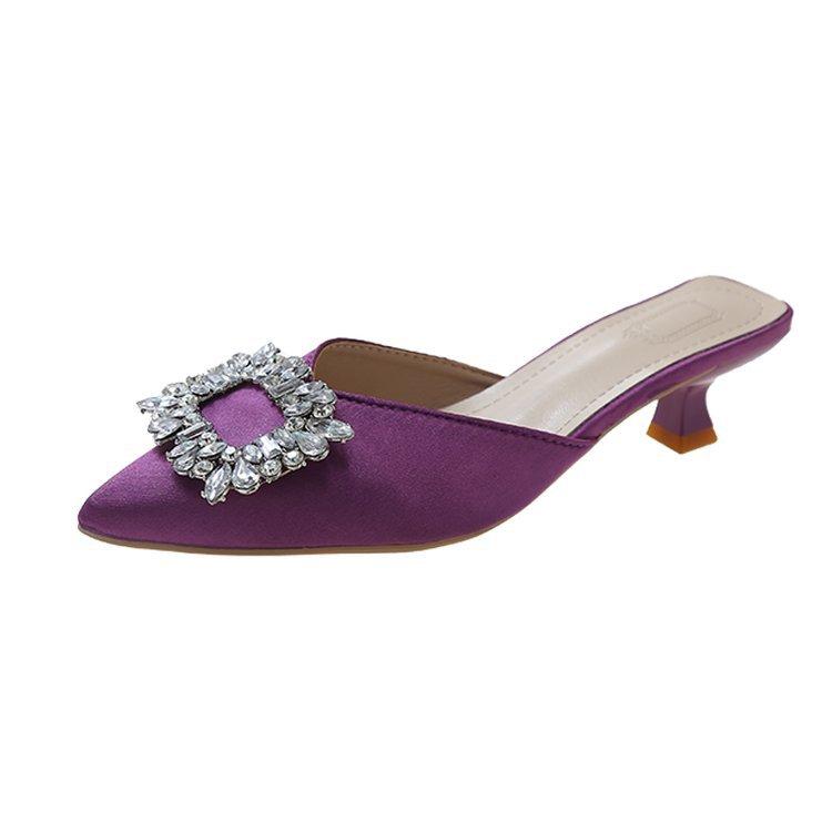 Baotou half slippers women's outer wear early spring niche pointed shoes thin heels cool slippers tide