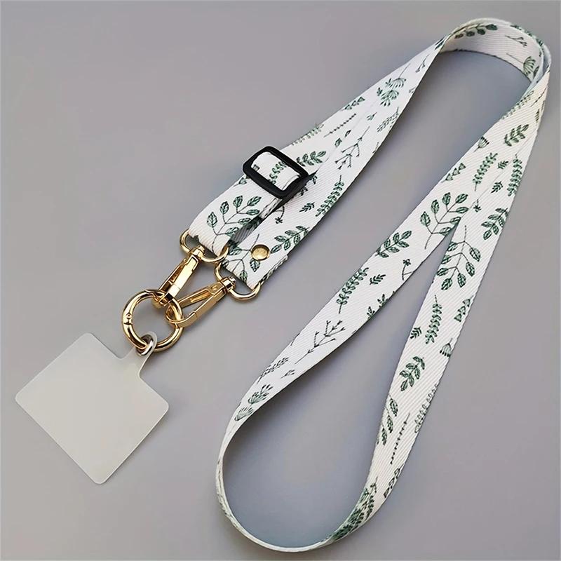 Green Leaves Universal Adjustable Crossbody Cell Phone Lanyard Neckband Strap Rope Anti-Lost Phone Lanyards with Gasket Clip