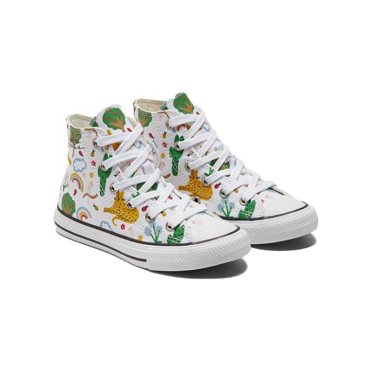 Converse Chuck Taylor All Star High Top Kids Canvas Shoes Kids Sneakers White Green 671101C1