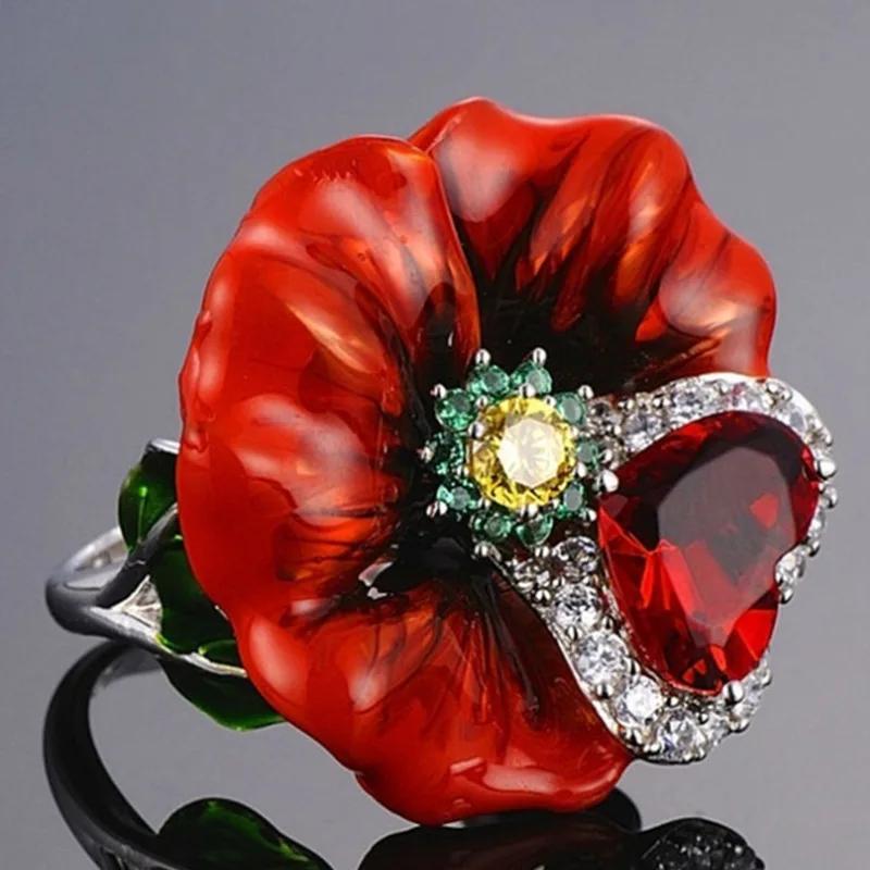 

Кольцо с большим цветком сакуры для женщин, модное кольцо с фиолетово-розовым цветочным дизайном, женское преувеличенное брендовое циркониевое кольцо 7