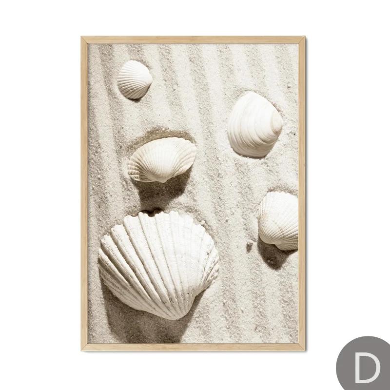 Beige Beach Girl Shell Nordic Poster, Canvas Wall Art Print, Landscape Leaf, Reed Decor, Elegant Pictures for Living Room