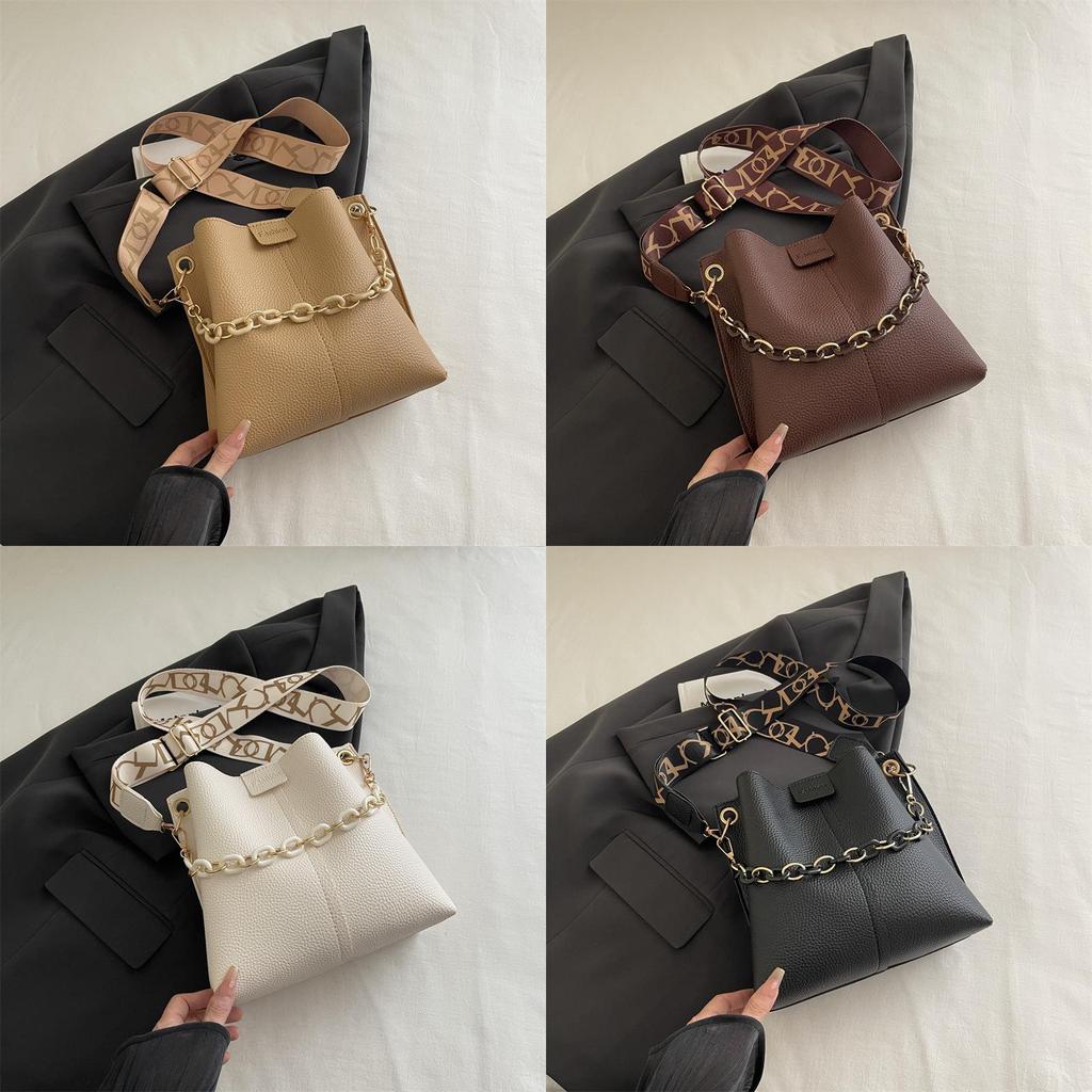 Pu Leather Small Bucket Bag For Women With Chain Details For Daily Use