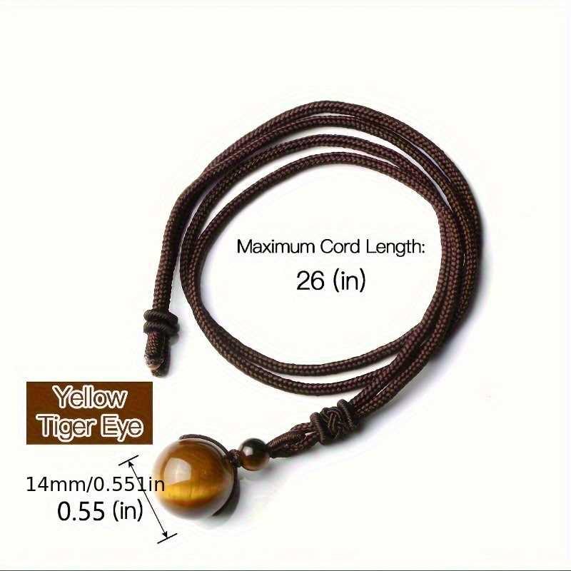 Ожерелье-подвеска «Глаз тигра и радужный обсидиан» - Современный простой дизайн, бусина 16 мм