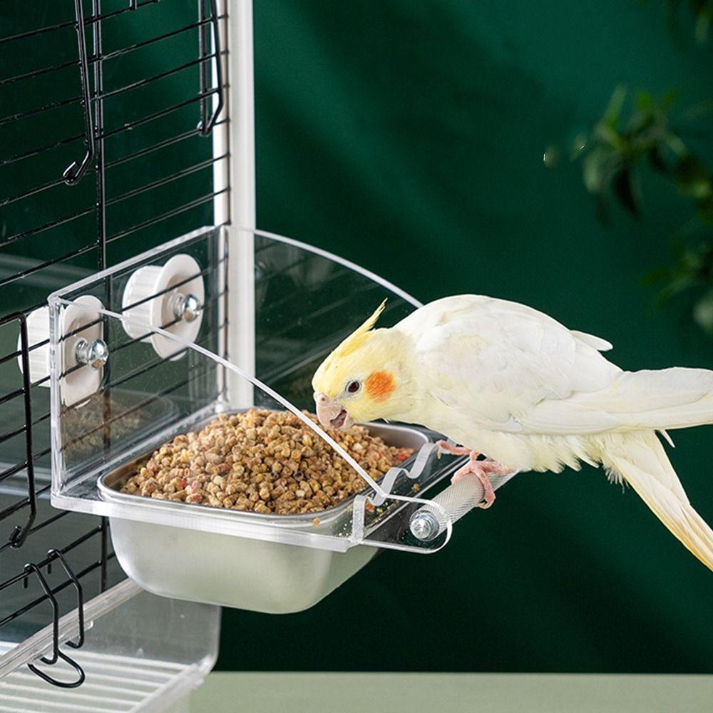 Spillproof Hanging Feeding Station Acrylic Parrot Feeding Box Cage Bird Feeder  Bird Feeding Tool