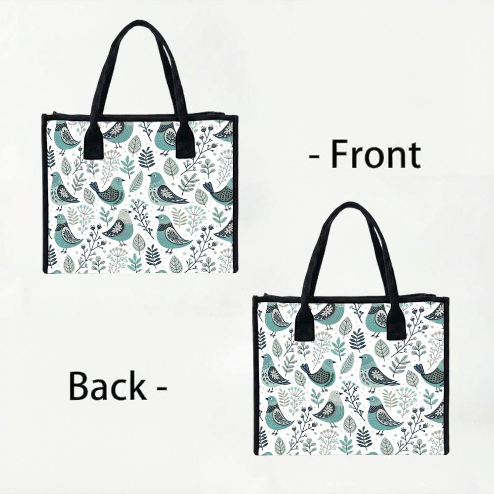 Cute Bird Print Canvas Tote Bag Stylish Reusable Daily Shopping Handbag