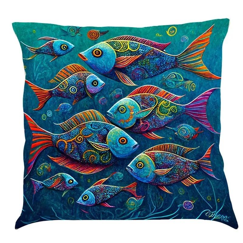 Luxury Home Decoration Pillowcase Car Living Room Sofa Cushion Cover Marine Life Painting Pattern Cushion Cover