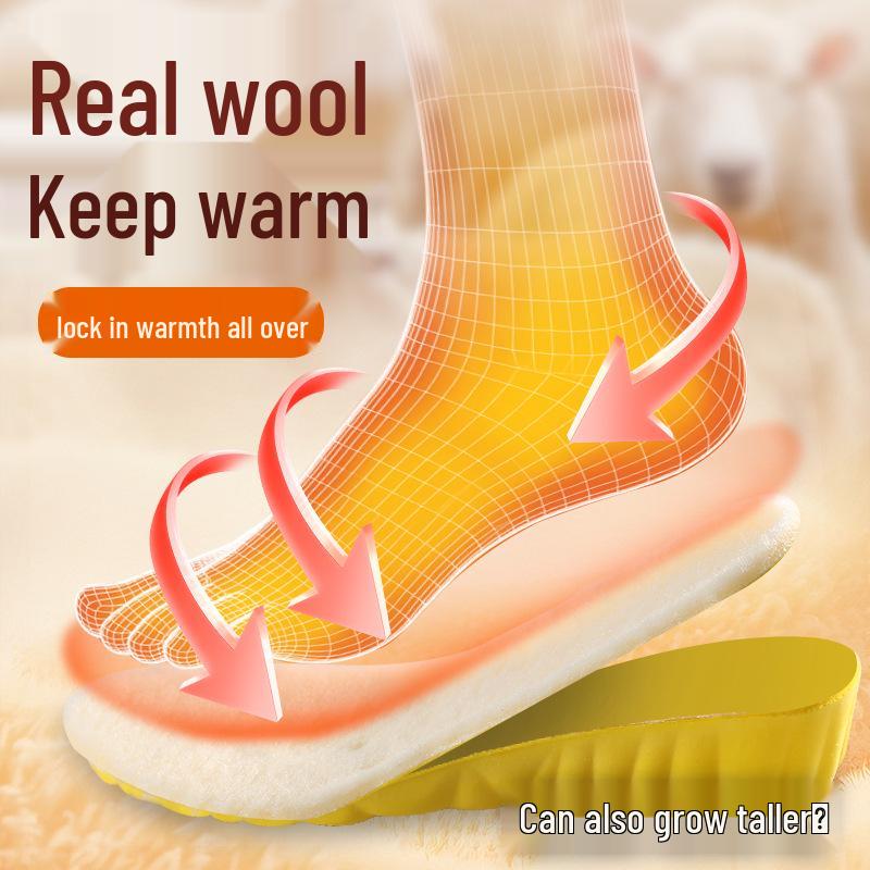 Thickened Warm Wool Height-Increasing Insoles: Breathable, Sweat-Absorbent, Shock-Absorbing, Soft, Comfortable for Men & Women.
