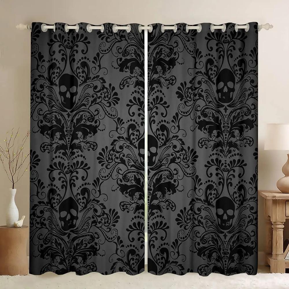 Funny Skull Blackout Curtains Hilarious Skeleton Print Living Room Window Drapes Kids Boys Bedroom High Blackout Curtain 2 Pcs