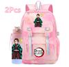 2Pcs/set Cartoon Demon Slayer Printed Backpack with 750Ml Water Bottler for Teenager Bookbag Large Capacity Waterproof Travel Bag
