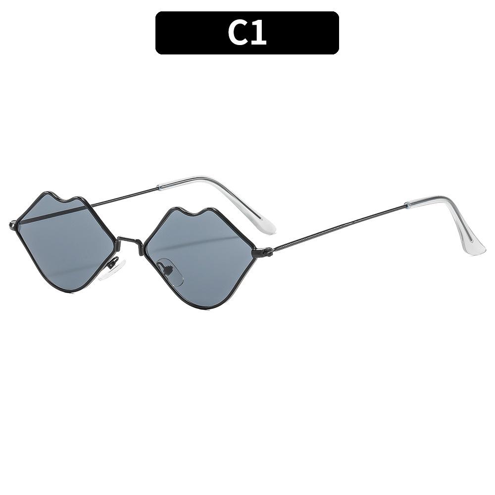 European And American Personalized New Small Frame Lip Sunglasses Trendy Metal Sunglasses Fashionable Red Lip Sunglasses Women