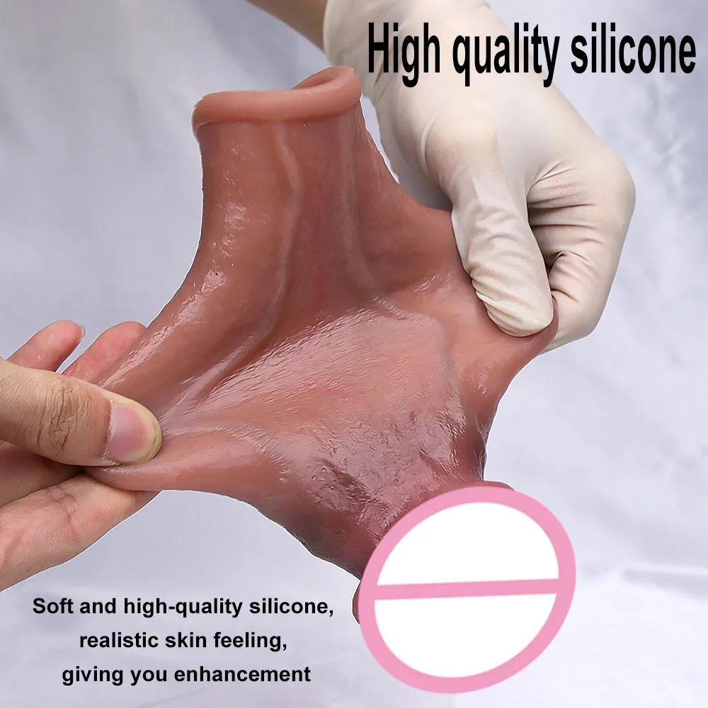 Men Penis Extender Sleeve Realistic Condom Delay Ejaculation Sex Toy for Men Adult Erotic Goods