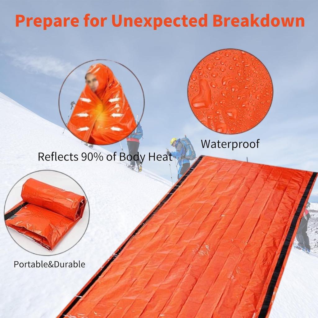 Emergency sleeping bag with whistle, portable emergency survival bag, waterproof and warm bag, suitable for camping and hiking