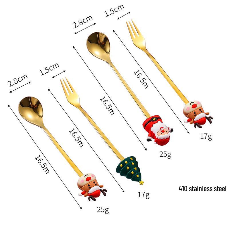 Stainless Steel Christmas Cutlery Set: Cute Spoon, Fork, and Stirring Spoon for Coffee & Fruit